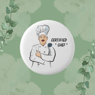 Certified Chef, White Men Simple Chef Round 6 Cm Round Badge