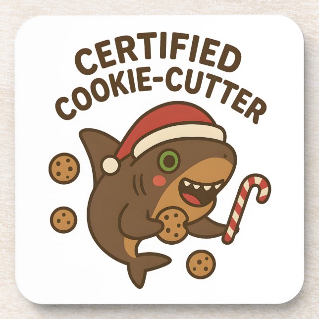 Certified Cookie-Cutter Funny Christmas Shark Pun Coaster (Front)
