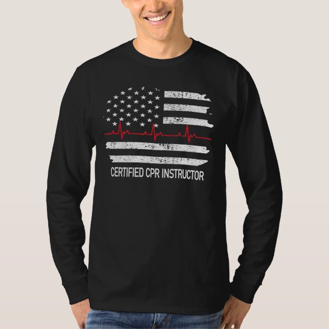Certified Cpr Instructor Us Flag Ems First Aid Aed T-Shirt (Front)