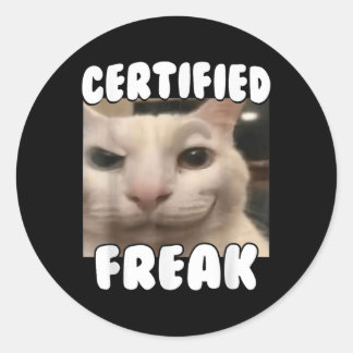 Certified Freak Funny Cursed Silly White Cat Stari Classic Round Sticker