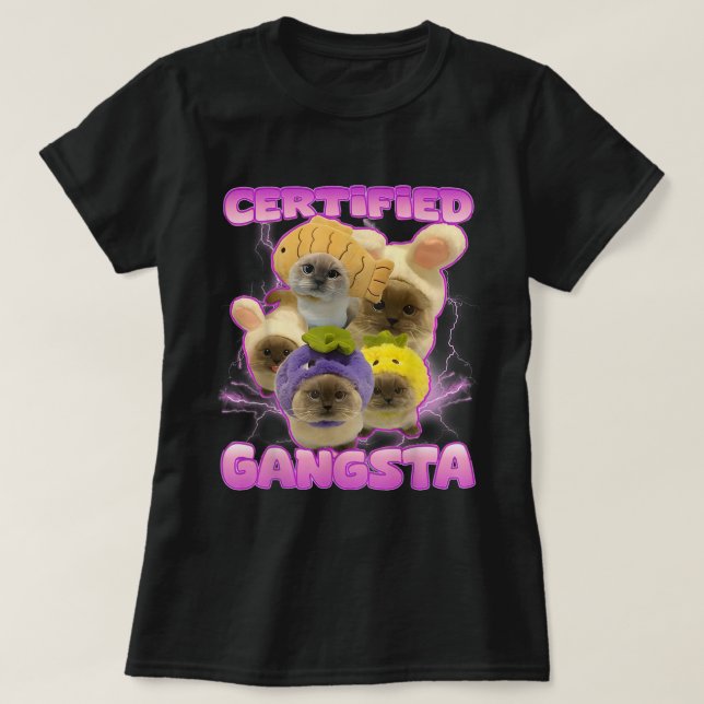 Certified Gangsta Kawaii Cat Meme Girls Teens Cats T-Shirt (Design Front)