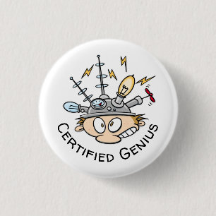 Certified Genius Thinking Cap Funny Cartoon 3 Cm Round Badge