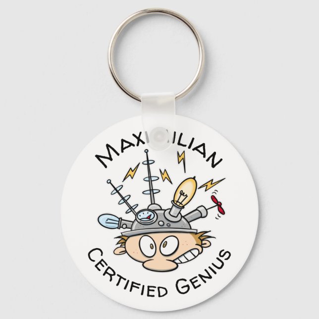 Certified Genius Your Name Thinking Cap Cartoon Key Ring (Front)