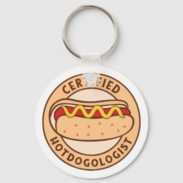 Certified Hotdogologist Funny Hot Dog Lover Key Ring (Front)