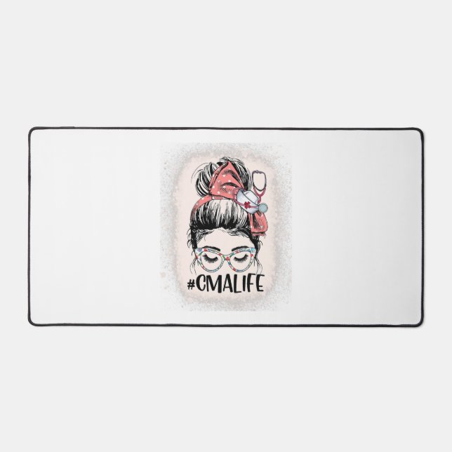 Certified Medical Assistant Messy Bun CMA Life Desk Mat (Front)