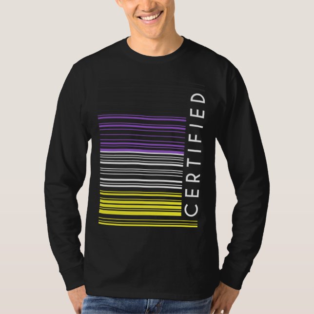 Certified Nonbinary Enby Flag Barcode Genderqueer  T-Shirt (Front)