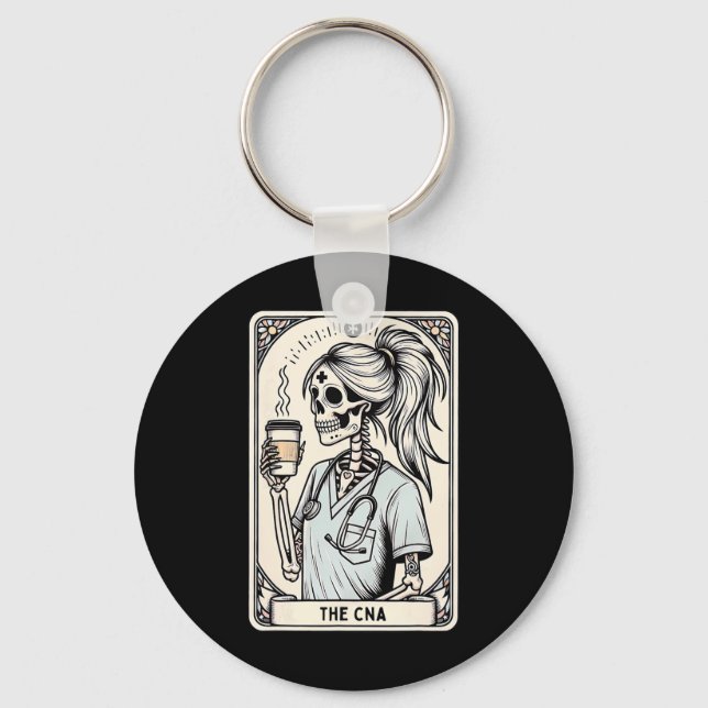 Certified Nurse Istant Tarot Card Skeleton Cna Hal Key Ring (Front)
