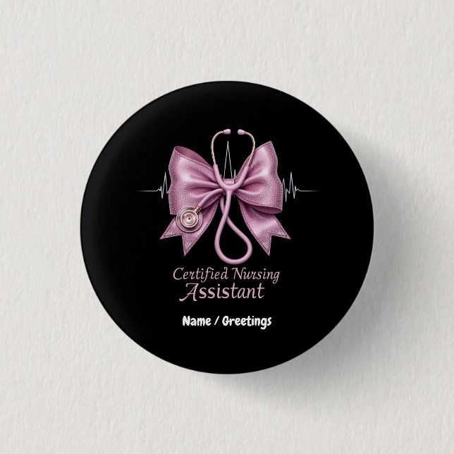 Certified Nursing Assistant CNA Coquette Bow  3 Cm Round Badge (Front)