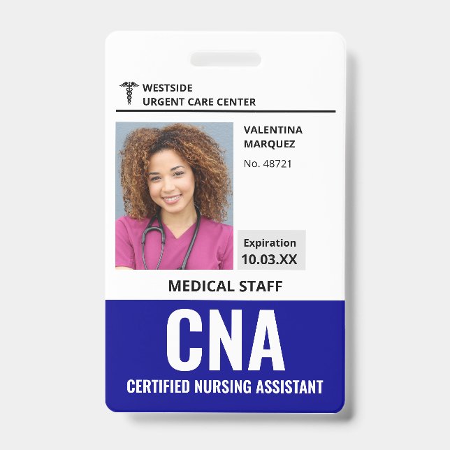Certified Nursing Assistant CNA ID Photo Badge (Front)