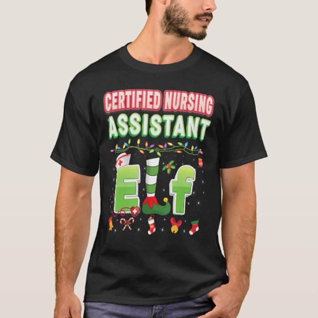 Certified Nursing Assistant Elf Christmas Light Sw T-Shirt (Front)