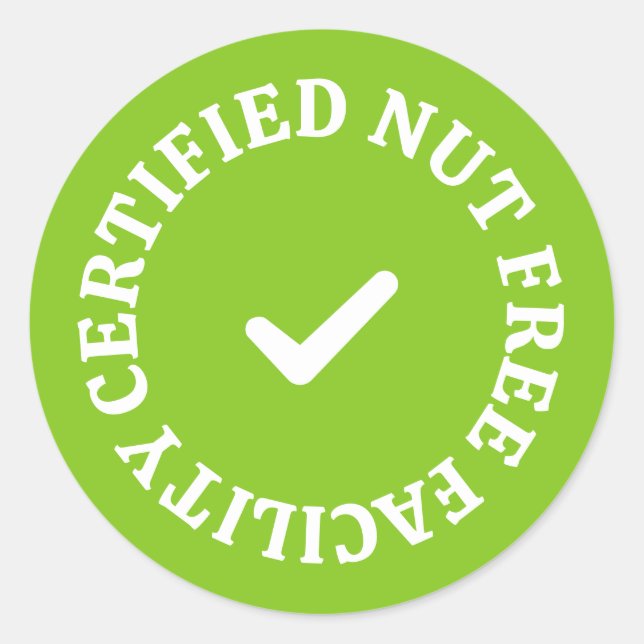 Certified Nut Free Facility – Green Allergy-Safe Classic Round Sticker (Front)