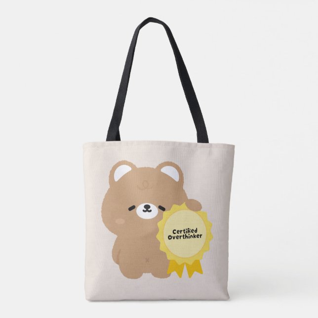 Certified Overthinker Brown Bear  Tote Bag (Back)