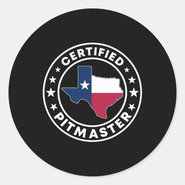 Certified Pitmaster Texan Bbq Grilling Texas Byrbe Classic Round Sticker (Front)