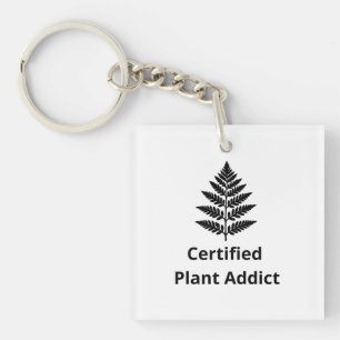 Certified Plant Addict Logo with Black Fern Silhou Key Ring