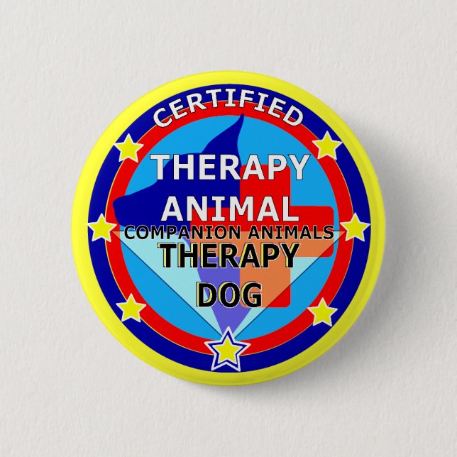CERTIFIED THERAPY ANIMAL - THERAPY DOG 6 CM ROUND BADGE (Front)