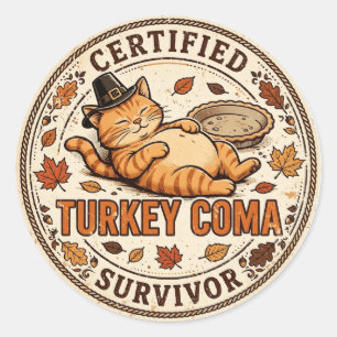 Certified Turkey Coma Survivor Cat Sticker