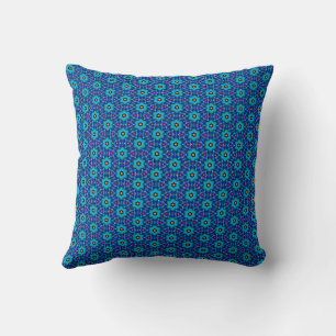 Cerulean and orange flowers in a Purple bk Cushion