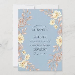 Cerulean Blossom Leaf Wedding Invitation