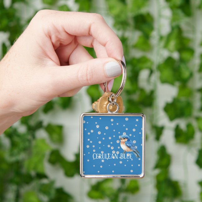 Cerulean Blue Bird Key Ring (Hand)