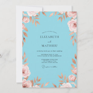Cerulean Blush Foliage Eucalyptus Wedding Invitation