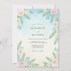 Cerulean Blush Peony Wedding Invitation