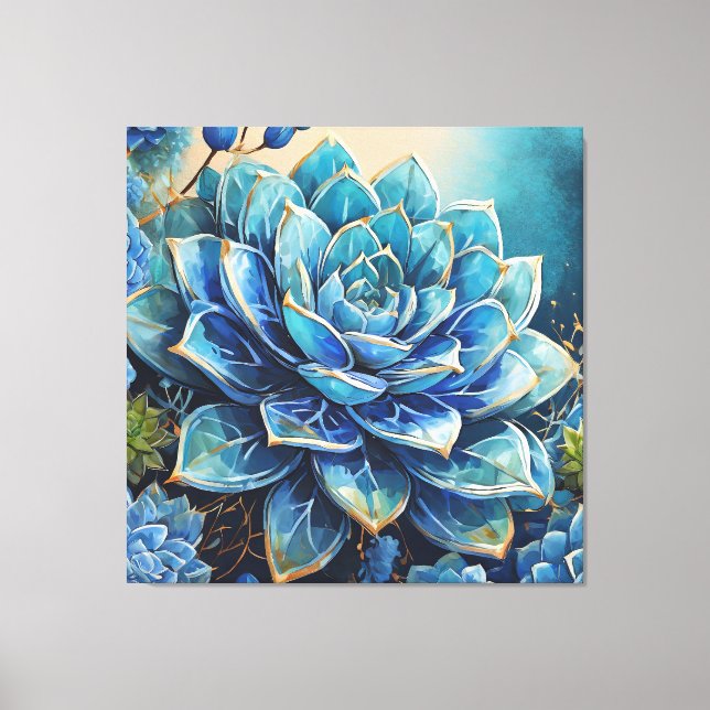 Cerulean Charm: Contemporary Succulent Canvas Print (Front)