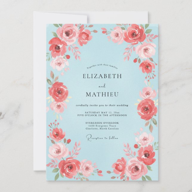 Cerulean Coral Petal Wedding Invitation (Front)