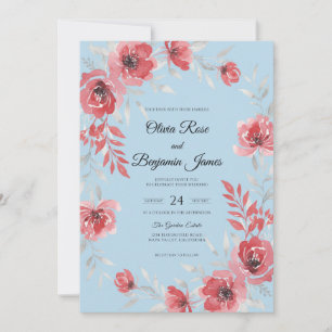 Cerulean Crimson Poppy Wedding Invitation