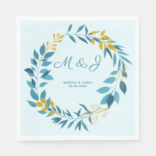Cerulean Gold Branches Wreath Wedding Paper Napkin