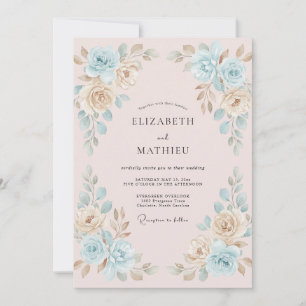 Cerulean Gold Peony Wedding Invitation