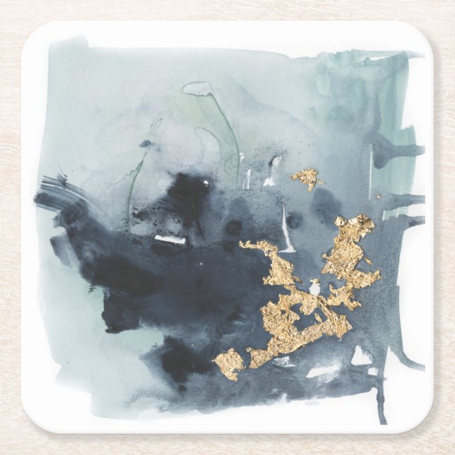 Cerulean & Gold Square Paper Coaster (Front)