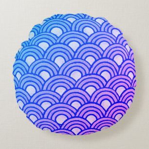 Cerulean Scales Gradient Round Pillow