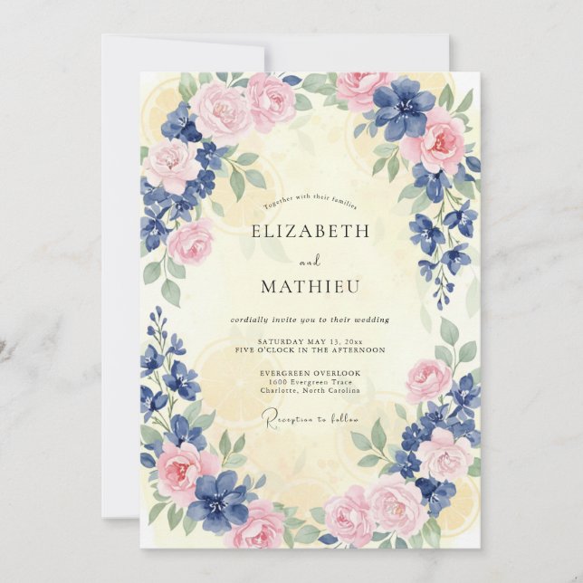 Cerulean Soft Pink Petal Wedding Invitation (Front)