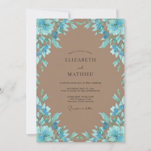 Cerulean Taupe Petal Wedding Invitation
