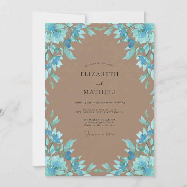Cerulean Taupe Petal Wedding Invitation (Front)