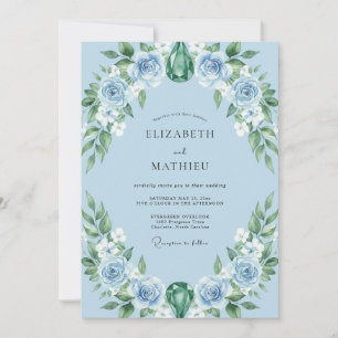 Cerulean White Wreath Wedding Invitation