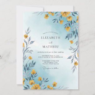Cerulean Yellow Wildflower Wedding Invitation