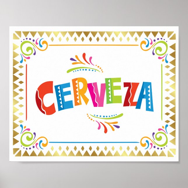 CERVEZA Fiesta Party Beer Sign Print (Front)