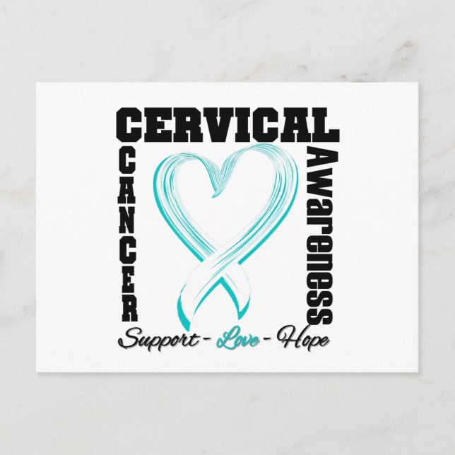 Cervical Cancer Awareness Brushed Heart Ribbon Postcard (Front)