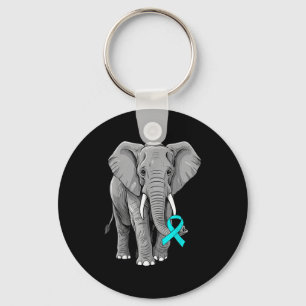 Cervical Cancer Awareness Elephant Ribbon Teal Men Key Ring