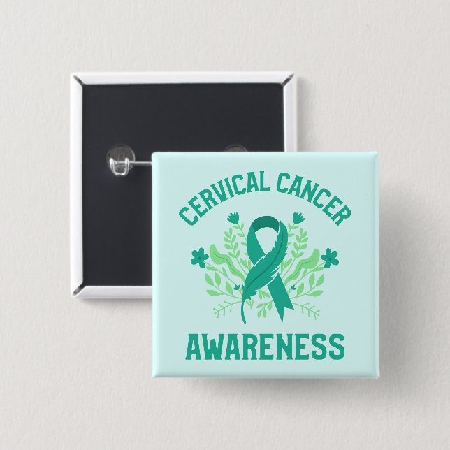 Cervical Cancer Awareness Floral Teal Ribbon 15 Cm Square Badge (Front & Back)