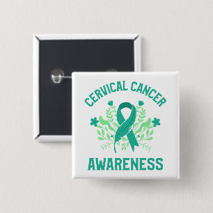 Cervical Cancer Awareness Floral Teal Ribbon 15 Cm Square Badge