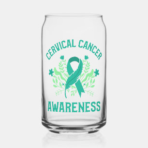 Cervical Cancer Awareness Floral Teal Ribbon Can Glass