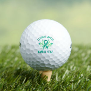 Cervical Cancer Awareness Floral Teal Ribbon Golf Balls