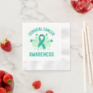 Cervical Cancer Awareness Floral Teal Ribbon Napkin