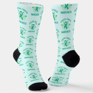 Cervical Cancer Awareness Floral Teal Ribbon Socks