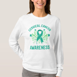 Cervical Cancer Awareness Floral Teal Ribbon T-Shirt