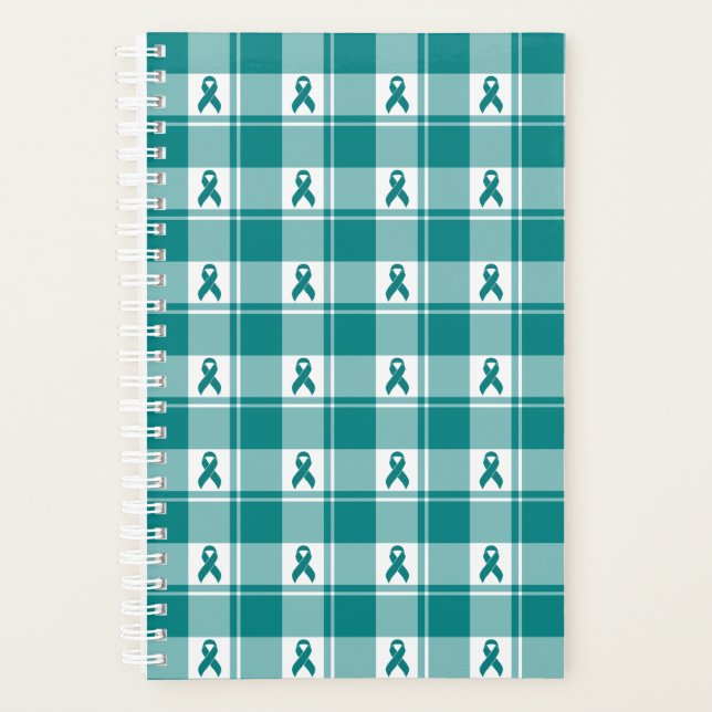 Cervical Cancer Awareness Plaid Planner, Teal Planner (Front)