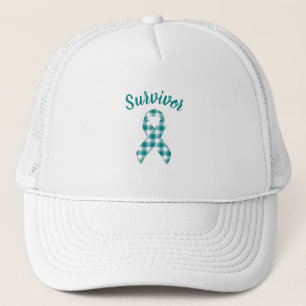 Cervical Cancer Awareness Plaid Teal Survivor Trucker Hat