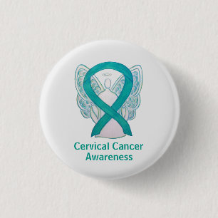 Cervical Cancer Awareness Ribbon Angel Button Pin